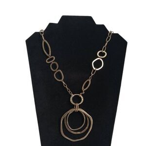 Chico's Gold Tone Large Cable Link Chain Metal Circle Pendant Statement Necklace